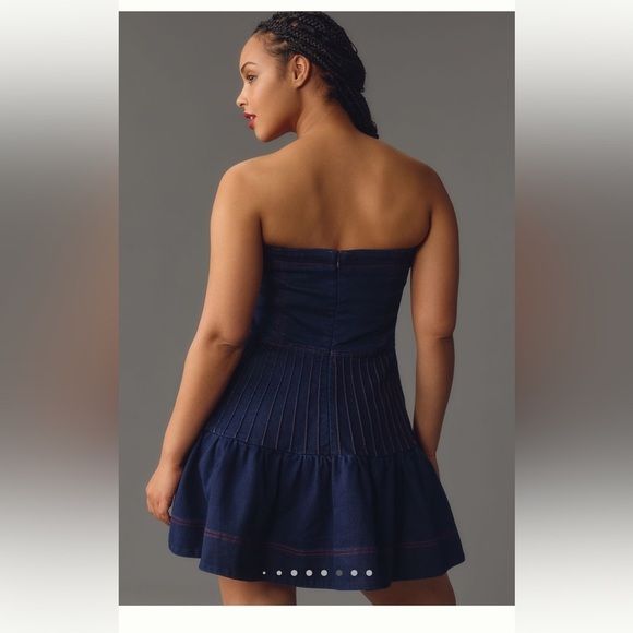 Maeve - Anthropologie - Rosette Strapless Fit and Flare Denim Mini Dress - US 2 - Picture 2 of 14